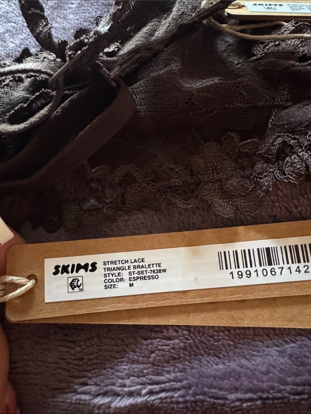 SKIMS Lace Triangle Bralette in Espresso - Picture 3 of 3